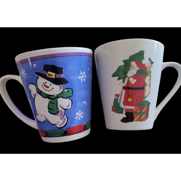 Christmas Coffee Cups Set of Two One has Snowman and One has Santa - Picture 7 of 9